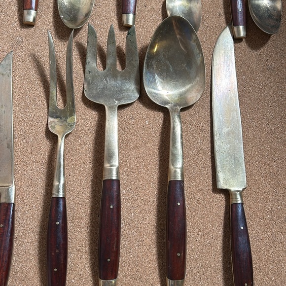 Antique Cocktails Forks Knives Spoons Royal Crown Design Rose Wood Handles - Picture 11 of 17